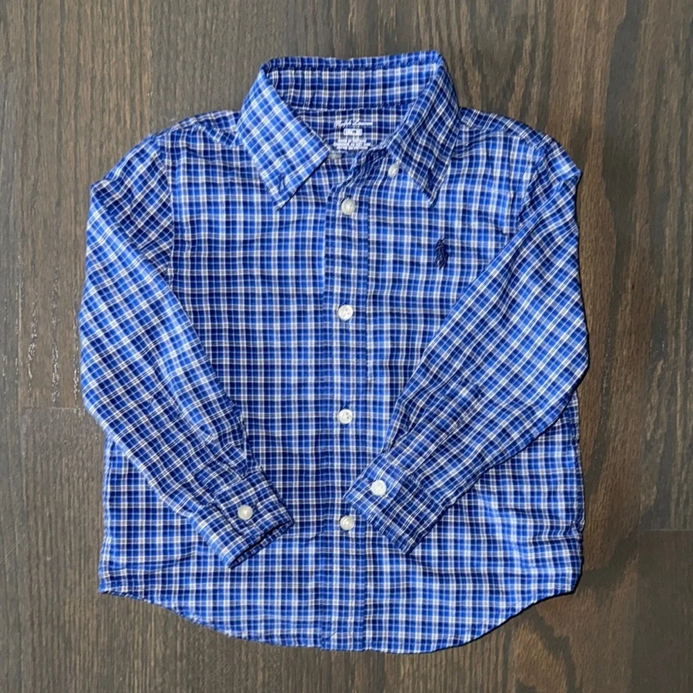 Ralph Lauren Blue Plaid Button Down Long Sleeve | 18M